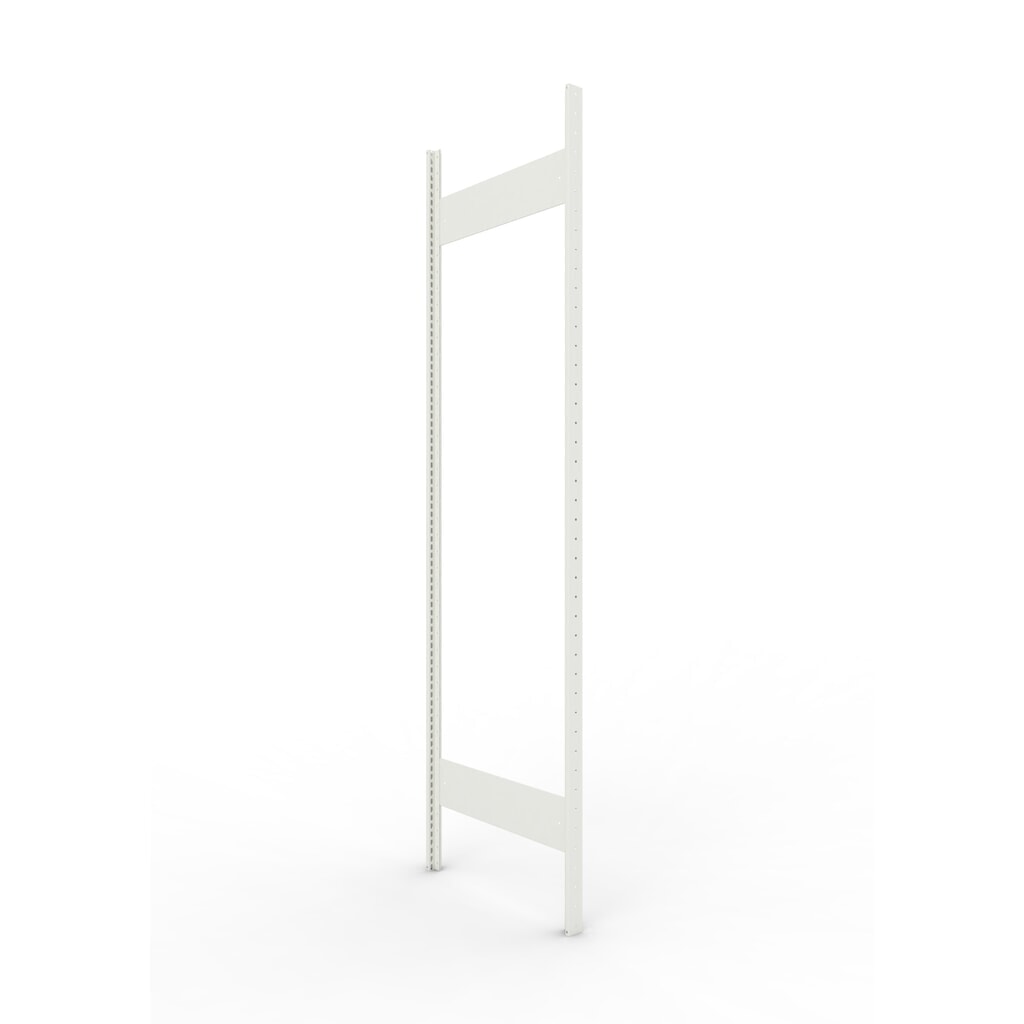 Ständerrahmen für META Fachbodenregal, geclincht, 1 Zwischenraum, HxB 2.200 x 600 mm, RAL 7035 lichtgrau Produktabbildung: Ständerrahmen für META Fachbodenregal, geclincht, 1 Zwischenraum, HxB 2.200 x 600 mm, RAL 7035 lichtgrau