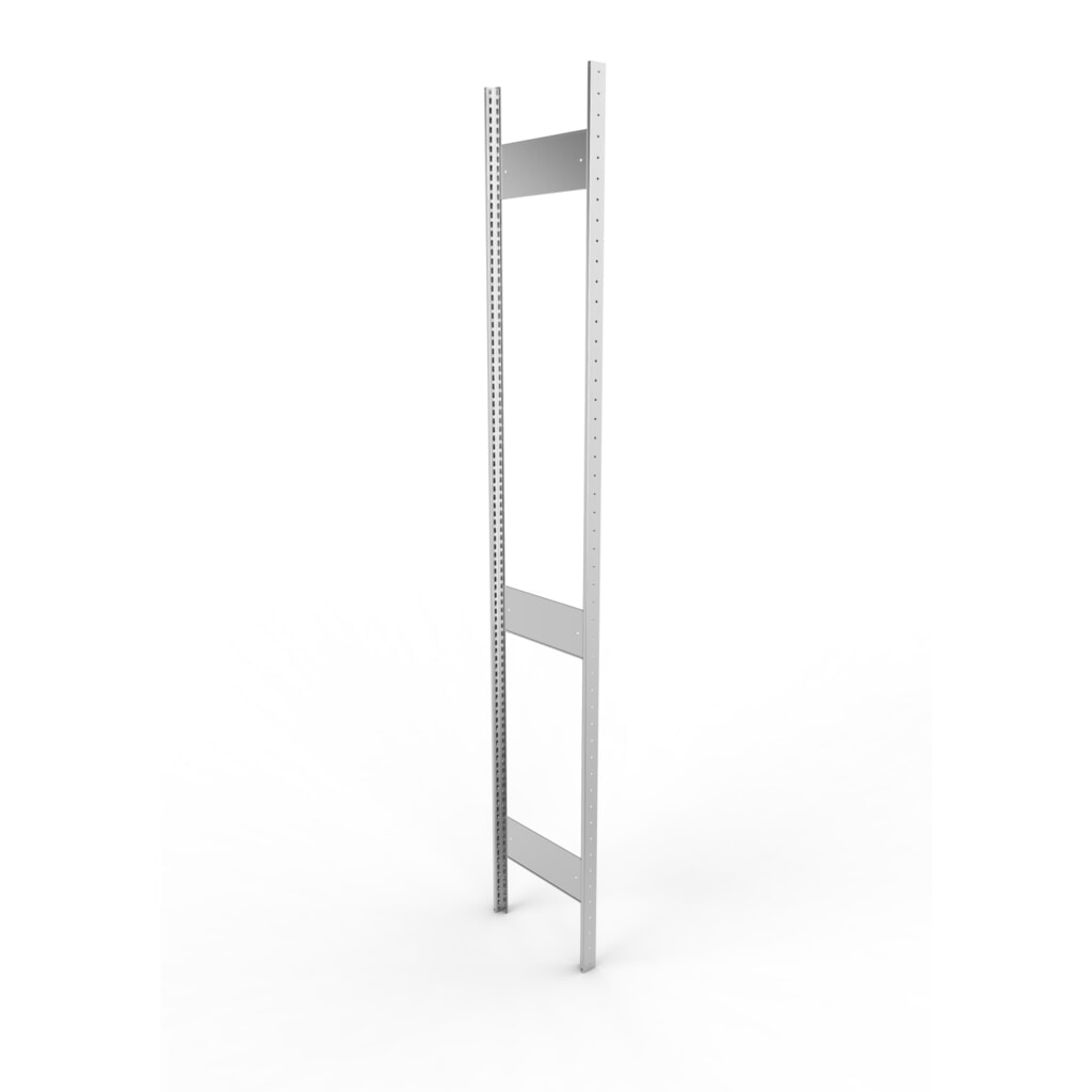Produktabbildung: Ständerrahmen für META Fachbodenregal, geclincht, 2 Zwischenräume, HxB 2.500 x 400 mm, verzinkt