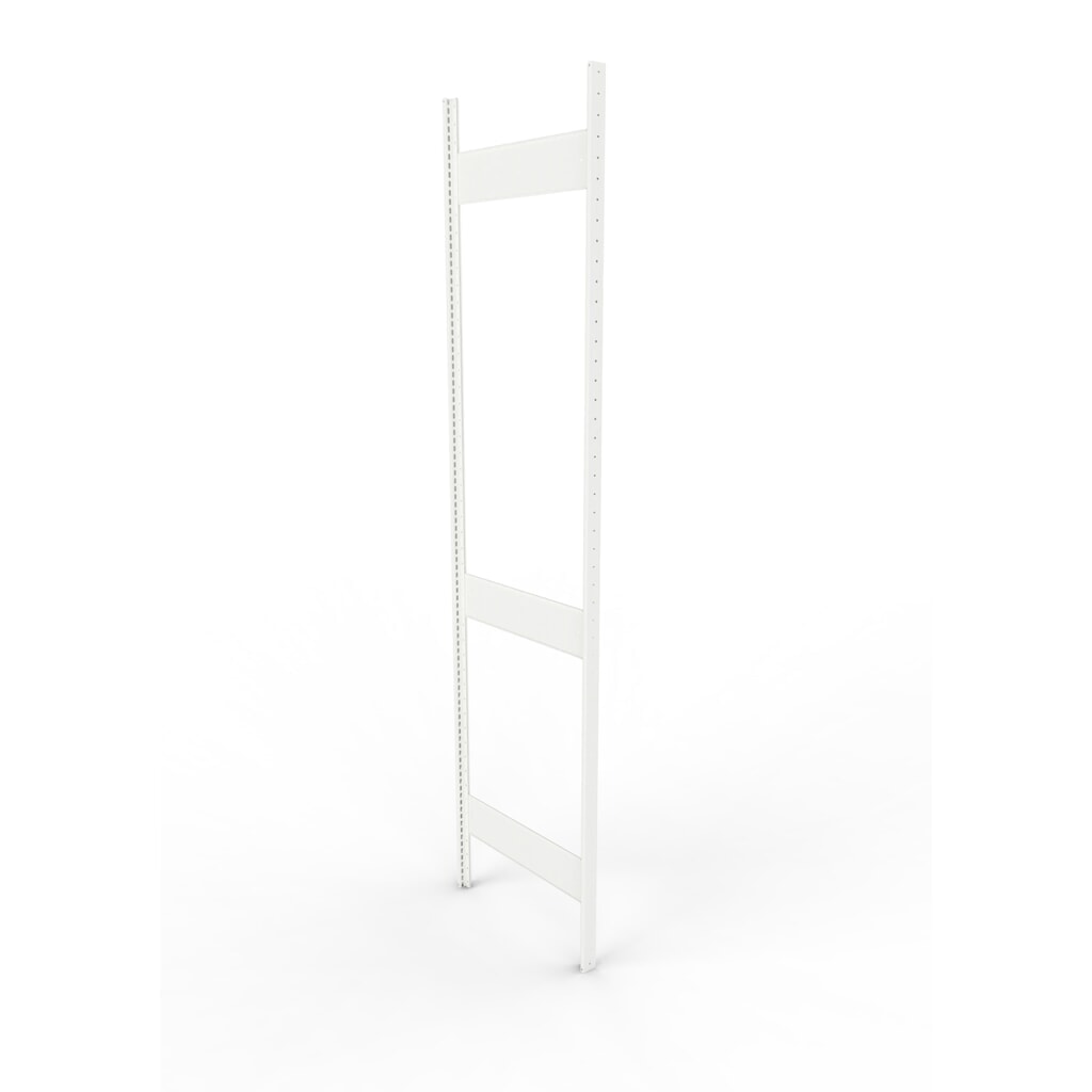 Ständerrahmen für META Fachbodenregal, geclincht, 2 Zwischenräume, HxB 2.500 x 600 mm, RAL 7035 lichgrau Produktabbildung: Ständerrahmen für META Fachbodenregal, geclincht, 2 Zwischenräume, HxB 2.500 x 600 mm, RAL 7035 lichgrau