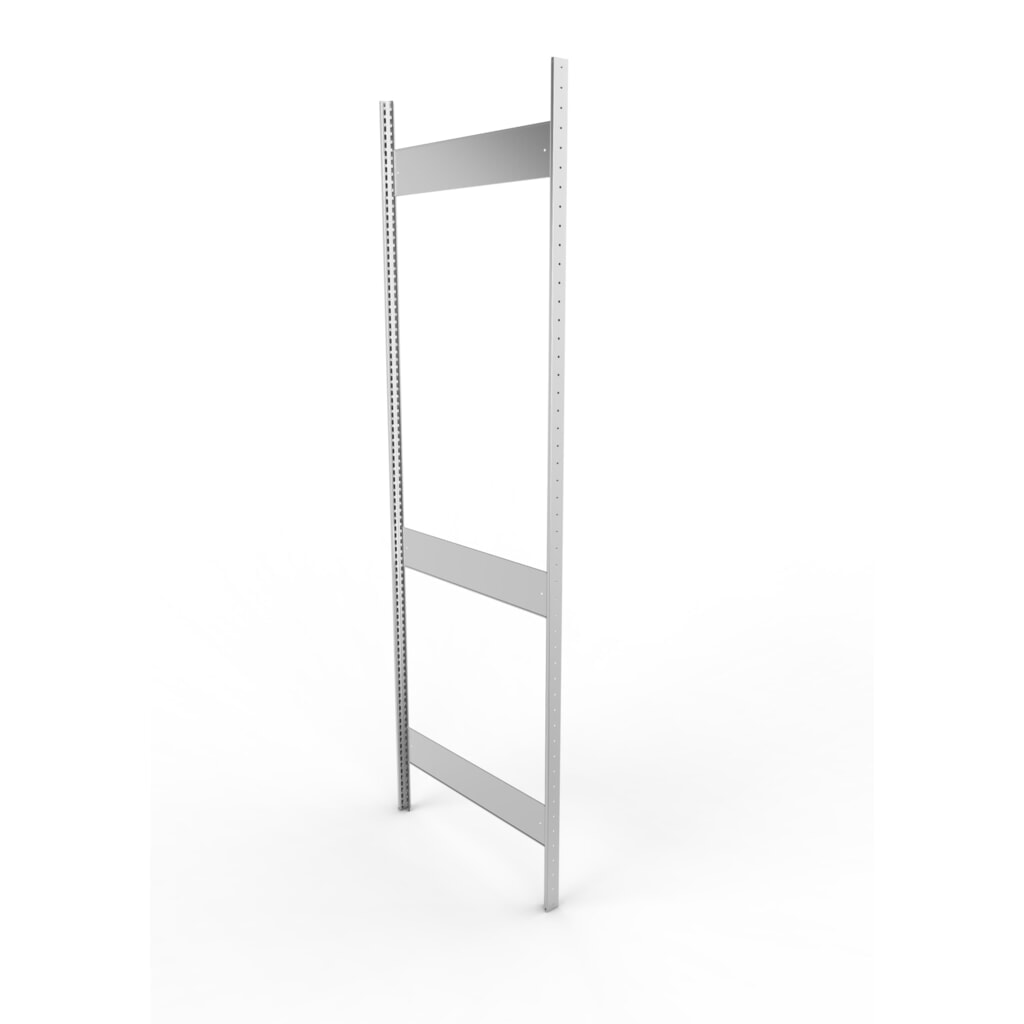 Ständerrahmen für META Fachbodenregal, geclincht, 2 Zwischenräume, HxB 2.500 x 800 mm, verzinkt Produktabbildung: Ständerrahmen für META Fachbodenregal, geclincht, 2 Zwischenräume, HxB 2.500 x 800 mm, verzinkt