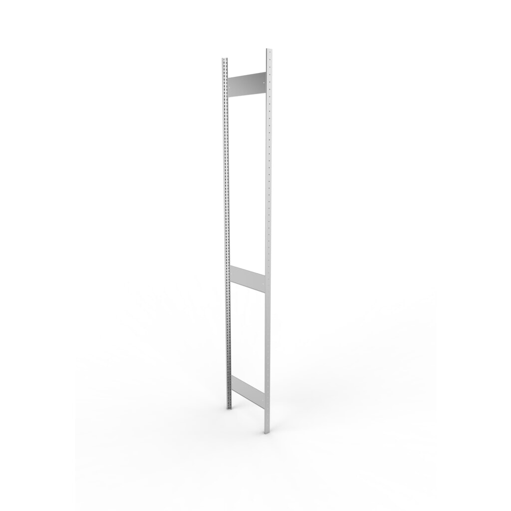 Produktabbildung: Ständerrahmen für META Fachbodenregal, geclincht, 2 Zwischenräume, HxB 3.000 x 500 mm, verzinkt