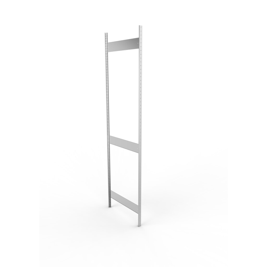 Ständerrahmen für META Fachbodenregal, geclincht, 2 Zwischenräume, HxB 3.000 x 800 mm, verzinkt Produktabbildung: Ständerrahmen für META Fachbodenregal, geclincht, 2 Zwischenräume, HxB 3.000 x 800 mm, verzinkt
