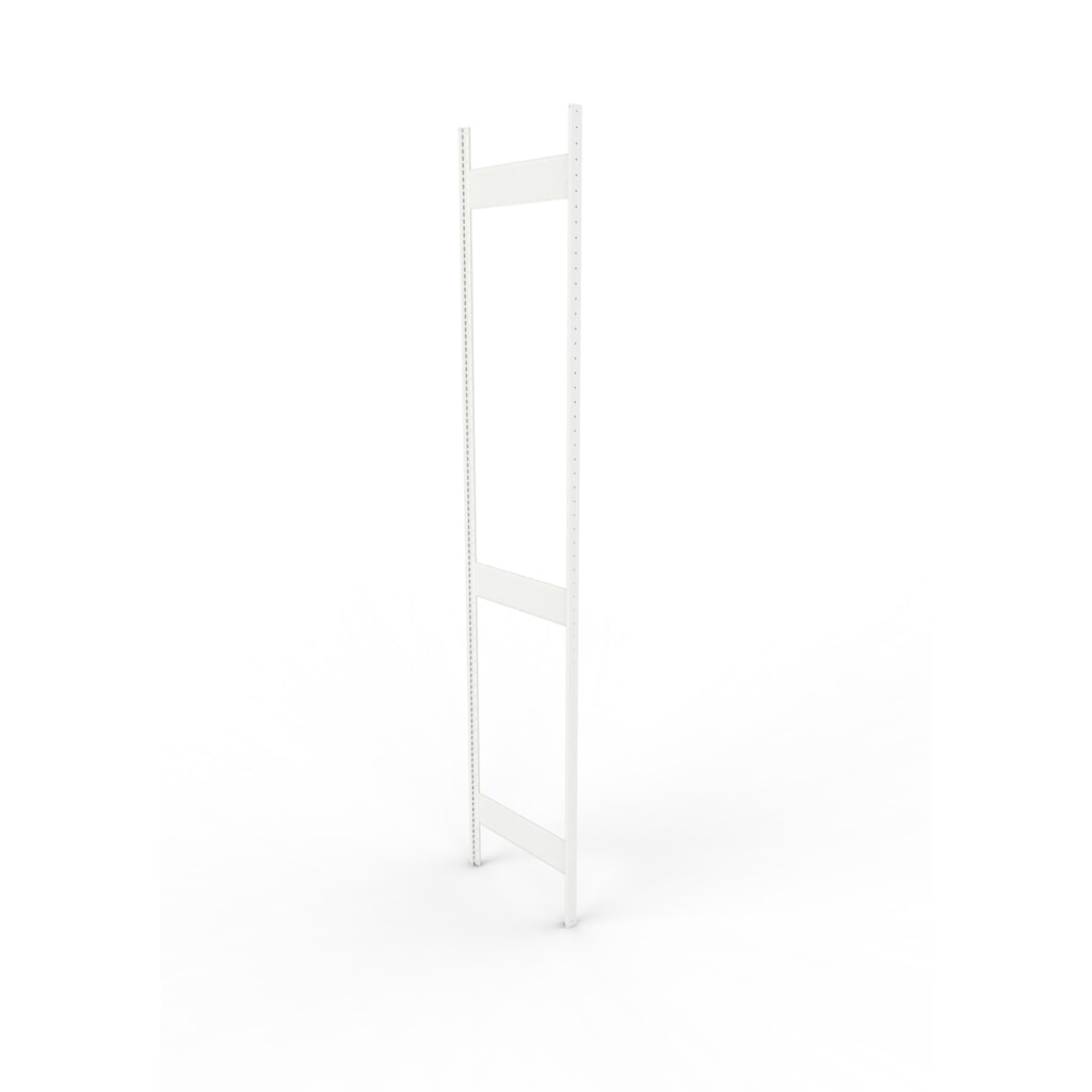 Ständerrahmen für META Fachbodenregal, geclincht, 2 Zwischenräume, HxB 3.000 x 600 mm, RAL 7035 lichtgrau Produktabbildung: Ständerrahmen für META Fachbodenregal, geclincht, 2 Zwischenräume, HxB 3.000 x 600 mm, RAL 7035 lichtgrau