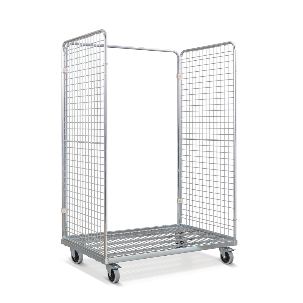 Stahl-Rollbehälter in Euro-Mass, 2-seitig, mit Rohrramen hinten, Ladefläche 1.150 x 750 mm Produktabbildung: Stahl-Rollbehälter in Euro-Mass, 2-seitig, mit Rohrramen hinten, Ladefläche 1.150 x 750 mm
