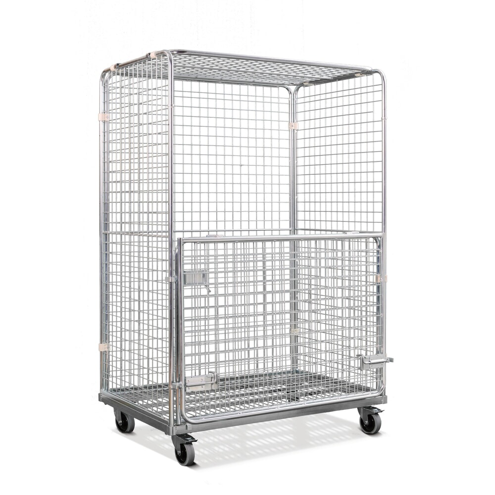 Produktabbildung: Stahl-Rollbehälter in Euro-Mass, 4-seitig mit klappbarer Vorderwand, Ladefläche 1.150 x 750 mm