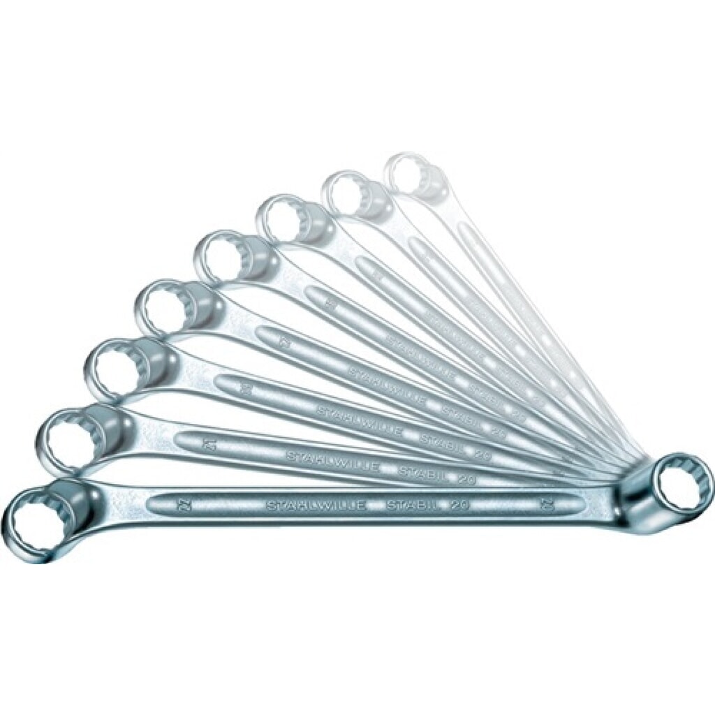 Doppelringschlüsselsatz 20/8 8-tlg.SW 6mm-22mm tief gekr.STAHLWILLE Produktabbildung: Doppelringschlüsselsatz 20/8 8-tlg.SW 6mm-22mm tief gekr.STAHLWILLE