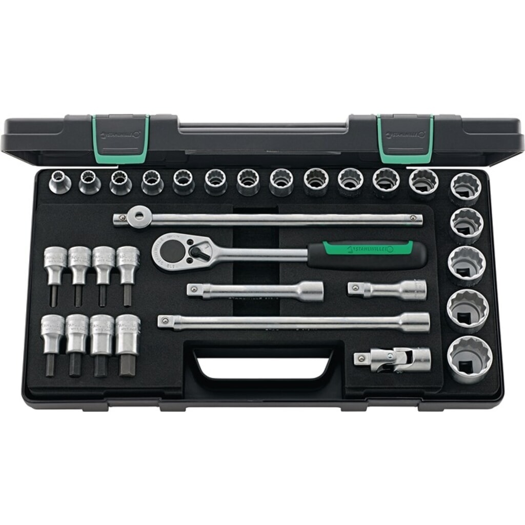 Produktabbildung: STAHLWILLE Steckschlüsselsatz 50/54/25/6 KN 31-tlg.1/2 Zoll SW 8-32mm Z.36 12KT