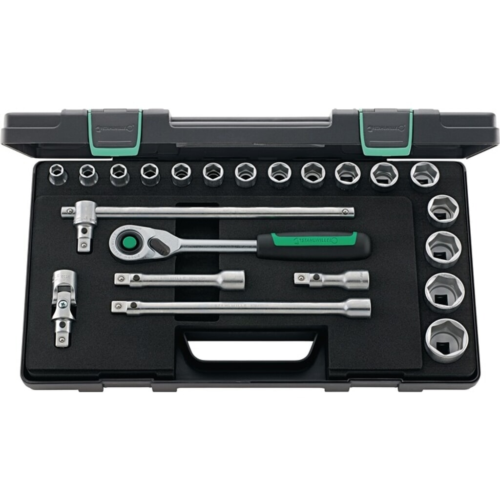Produktabbildung: STAHLWILLE Steckschlüsselsatz 52/16/6QR 22-tlg.1/2 Zoll SW 10-32mm Z.80 6KT