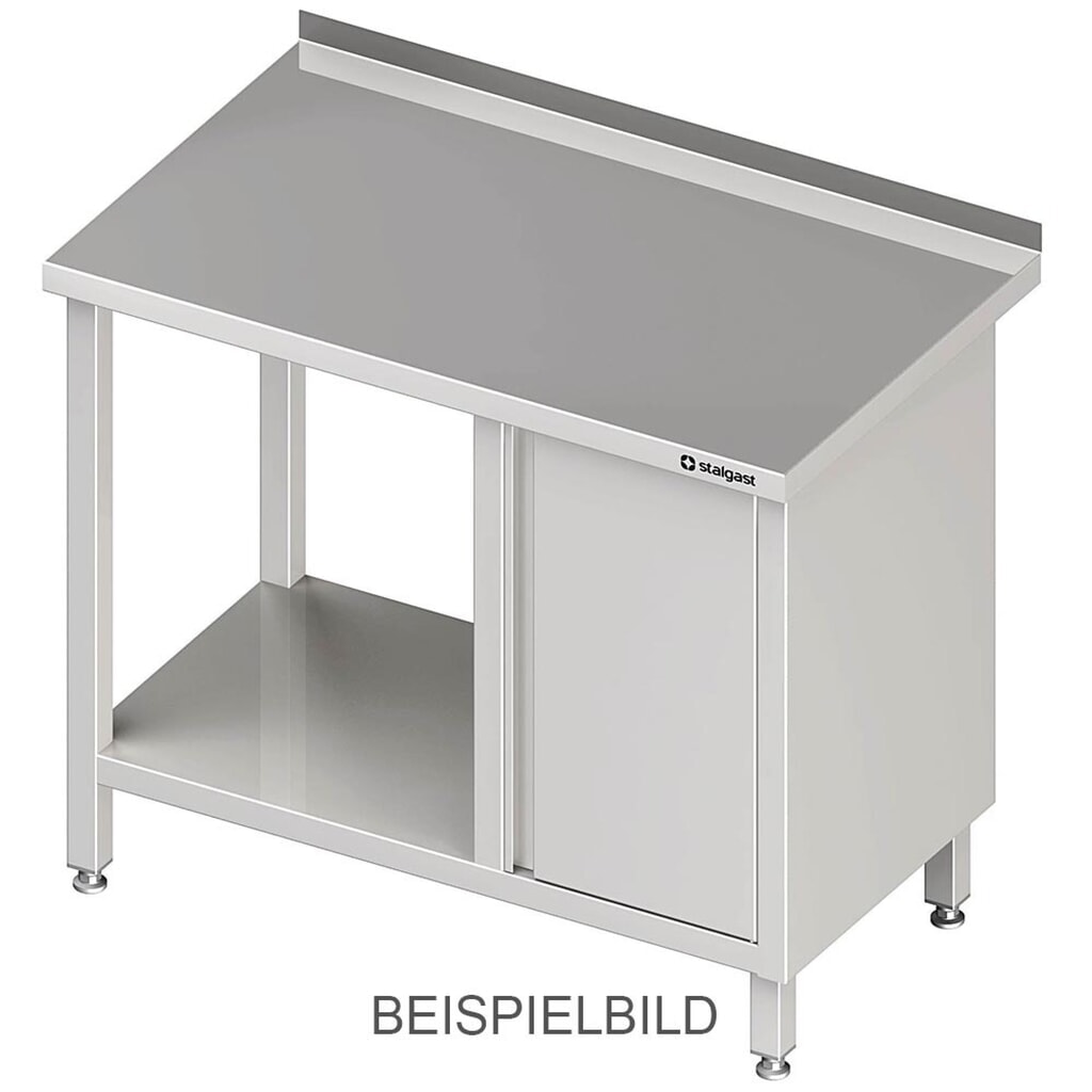 Produktabbildung: Stalgast Arbeitstisch mit Grundboden, 900x600x850 mm, mit Flügeltürschrank links, mit Aufkantung, verschweisst