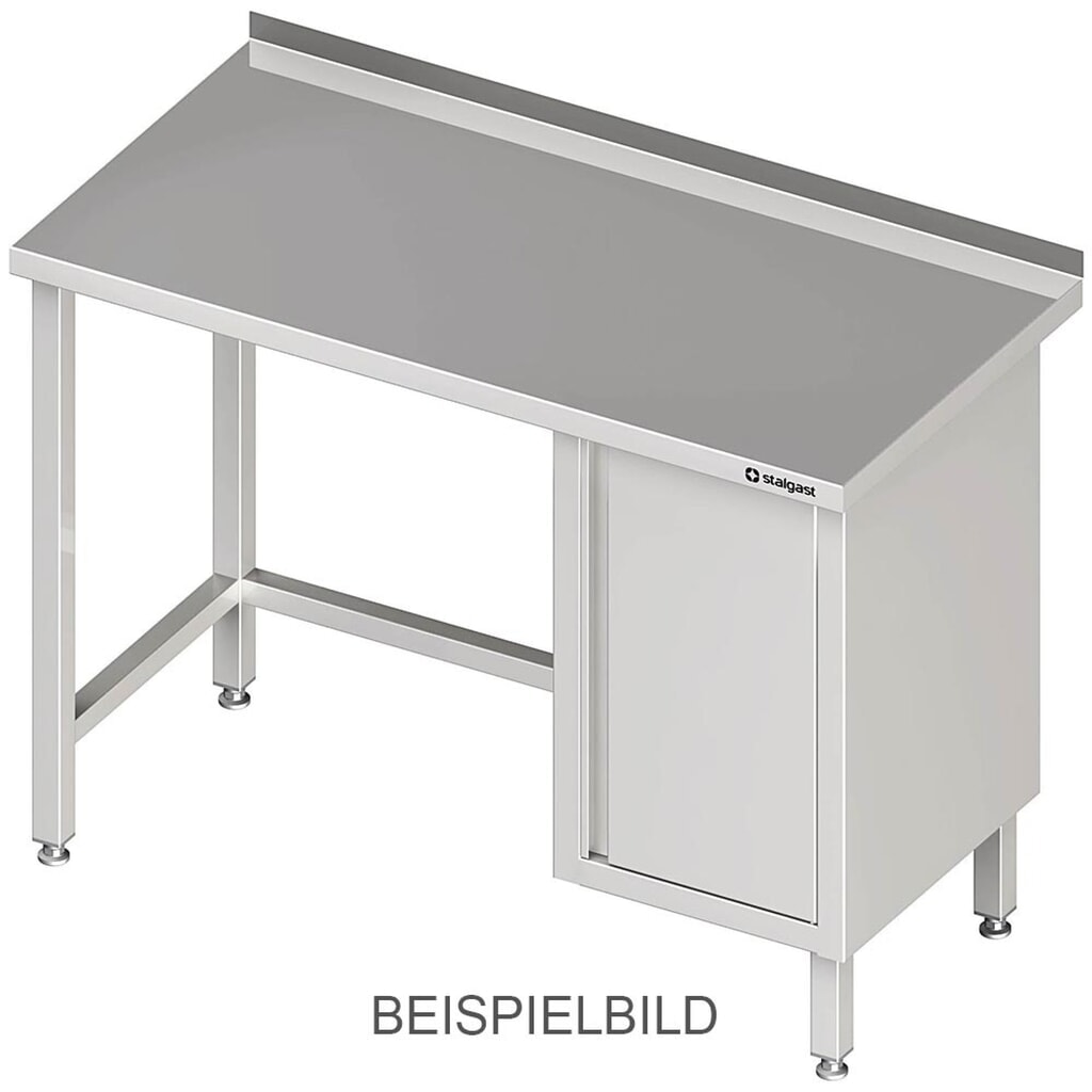 Stalgast Arbeitstisch ohne Grundboden, 1100x600x850 mm, mit Flügeltürschrank links, mit Aufkantung, verschweisst Produktabbildung: Stalgast Arbeitstisch ohne Grundboden, 1100x600x850 mm, mit Flügeltürschrank links, mit Aufkantung, verschweisst