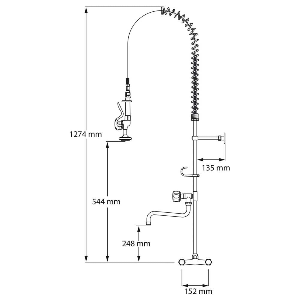 Produktabbildung Nr. 3: Stalgast Geschirrbrause mit Mischbatterie, Zweiloch-Wandmontage, mit Wasserhahn, zwei Mischventile