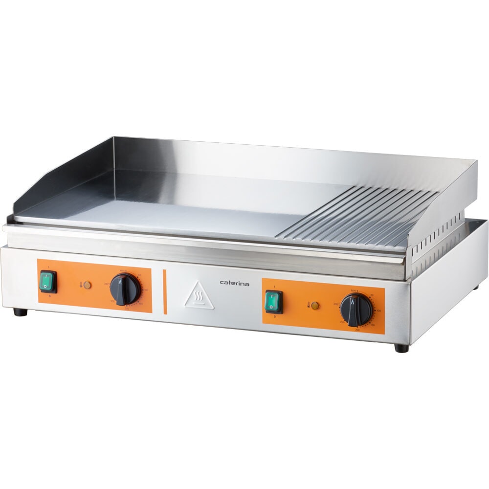 Produktabbildung Nr. 1: CATERINA Stalgast Griddleplatte, 720x460x240 mm, 2/3 glatt und 1/3 gerillt, 3,5 kW 230 V