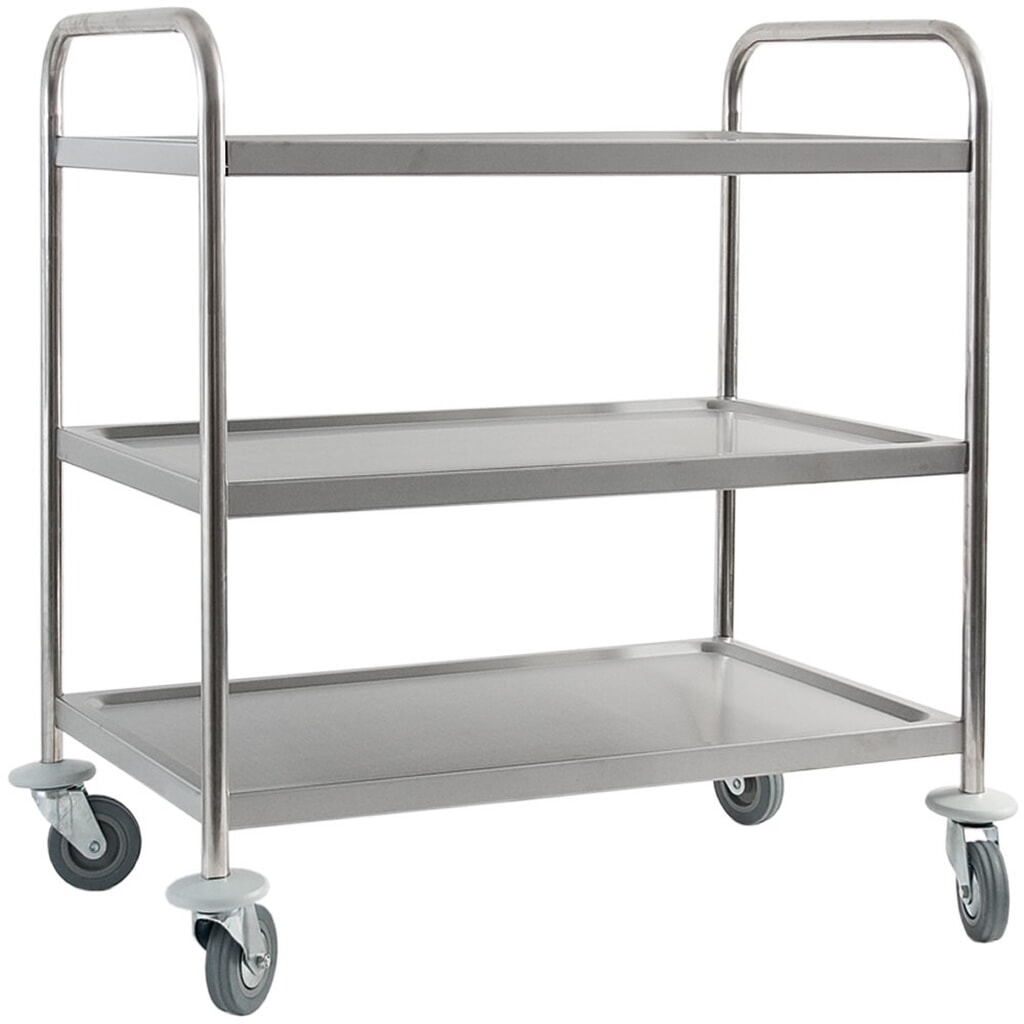 Produktabbildung: Stalgast Servierwagen aus Edelstahl, mit drei Borden, 860 x 540 x 920 mm (BxTxH)