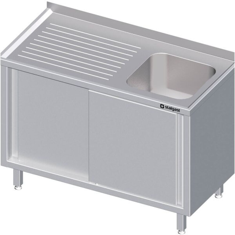 Produktabbildung: Stalgast Spülschrank mit Schiebetüren 1000x600x850 mm, mit einem Becken rechts, mit Aufkantung, verschweisst
