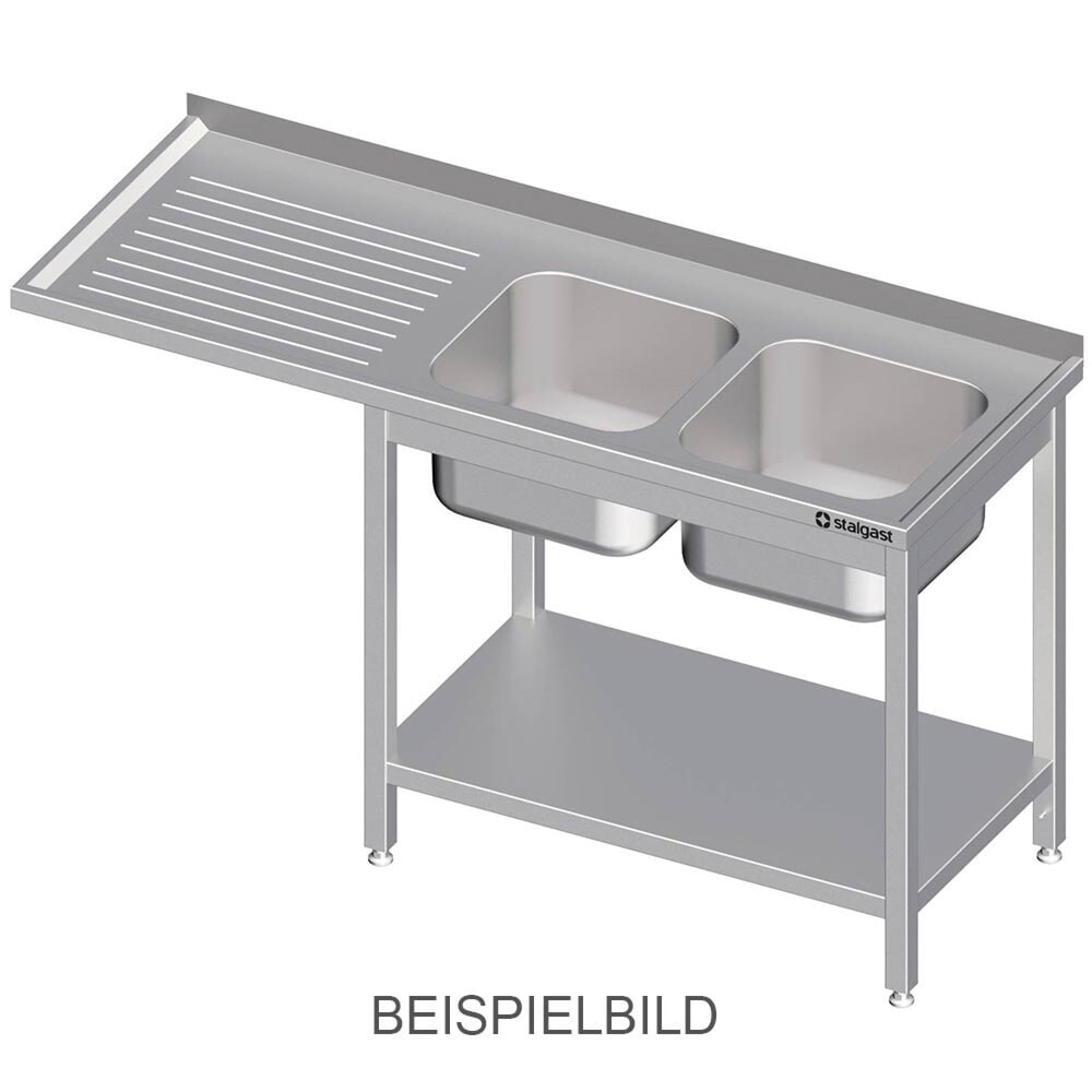 Produktabbildung: Stalgast Spültisch mit Grundboden, und Überstand, 1600x600x900 mm, mit zwei Becken links, mit Aufkantung, verschweisst