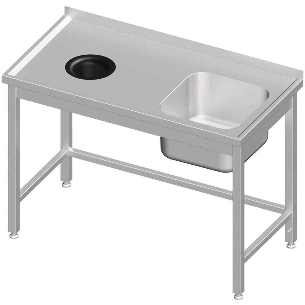 Produktabbildung: Stalgast Spültisch ohne Grundboden, mit Abfallloch, 1300x700x850 mm, mit einem Becken rechts, mit Aufkantung, verschweisst
