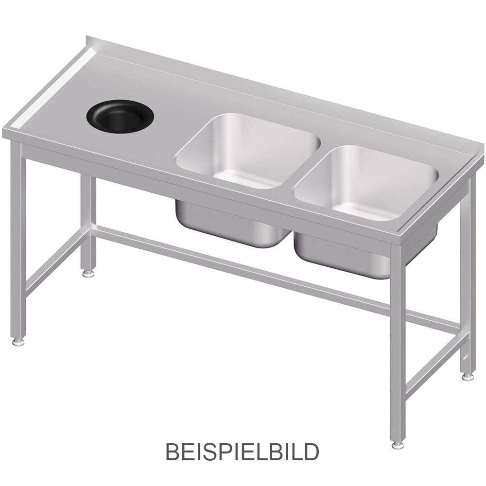 Produktabbildung: Stalgast Spültisch ohne Grundboden, mit Abfallloch, 1400x600x850 mm, mit zwei Becken links, mit Aufkantung, verschweisst