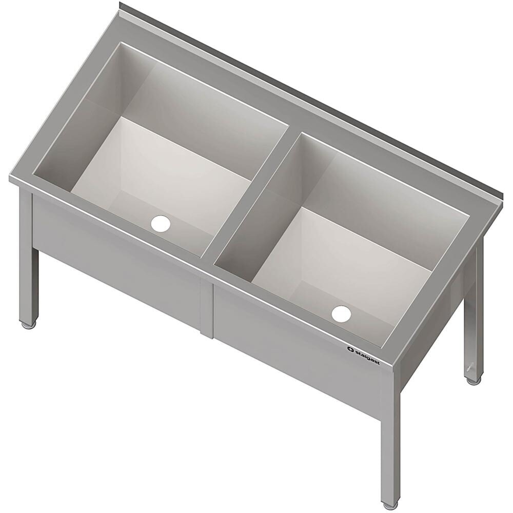 Produktabbildung: Stalgast Topfspüle mit zwei Becken, 1200x600x850 mm, 400 mm Beckenhöhe, mit Aufkantung, verschweisst