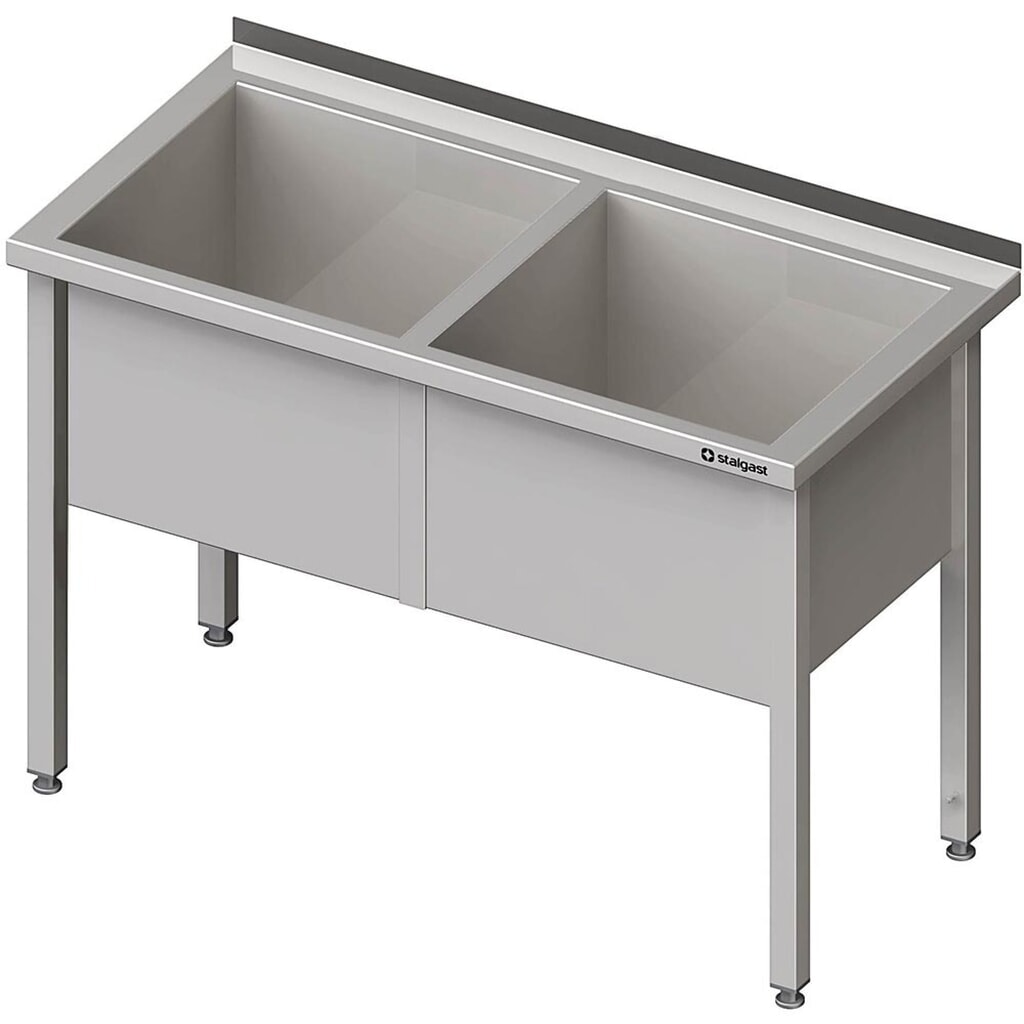 Stalgast Topfspüle mit zwei Becken, 1200x600x850 mm, 400 mm Beckenhöhe, mit Aufkantung, verschweisst Produktabbildung Nr. 2: Stalgast Topfspüle mit zwei Becken, 1200x600x850 mm, 400 mm Beckenhöhe, mit Aufkantung, verschweisst