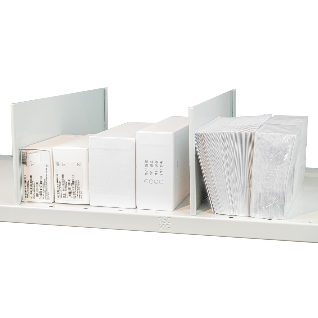 Stecktrennblech für SCHULTE Fachbodenregal, geeignet für Fachboden MULTIplus150, HxT 140 x 500 mm Produktabbildung Nr. 2: Stecktrennblech für SCHULTE Fachbodenregal, geeignet für Fachboden MULTIplus150, HxT 140 x 500 mm