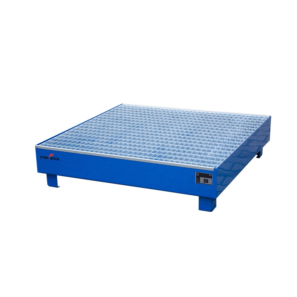 Produktabbildung: Steinbock® Auffangwanne, 4x 200 l, HxBxT 285 x 1.200 x 1.200 mm, inkl. Gitterrost, blau