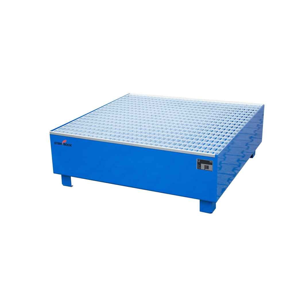 Produktabbildung: Steinbock® Auffangwanne, 4x 200 l, HxBxT 410 x 1.200 x 1.200 mm, inkl. Gitterrost, blau