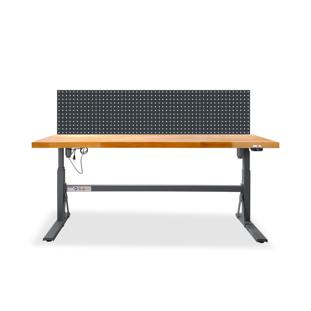 Produktabbildung: Steinbock® elektrisch höhenverstellbare Werkbank e-Adjust, mit Lochwand, HxBxT 700-1.170 x 2.000 x 750 mm, TK 350 kg
