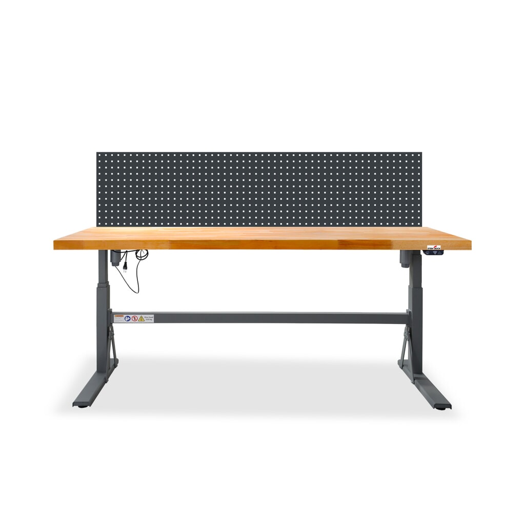 Produktabbildung: Steinbock® elektrisch höhenverstellbare Werkbank e-Adjust, mit Lochwand, HxBxT 700-1.170 x 2.000 x 750 mm, TK 350 kg