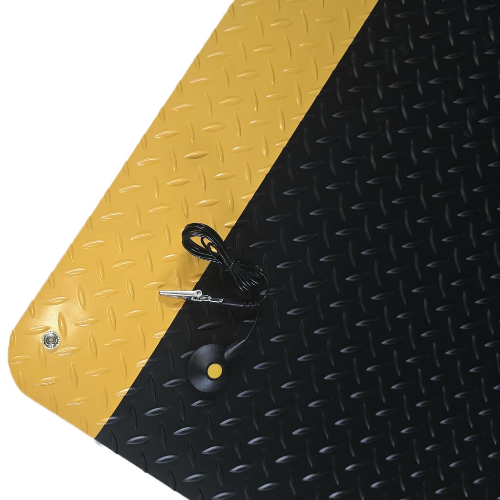 Steinbock® ESD-Anti-Ermüdungsmatte ErgoSoft Strong, Rautenprofil, 2-lagig, BxL 600 x 1.000 mm, schwarz/gelb Produktabbildung: Steinbock® ESD-Anti-Ermüdungsmatte ErgoSoft Strong, Rautenprofil, 2-lagig, BxL 600 x 1.000 mm, schwarz/gelb
