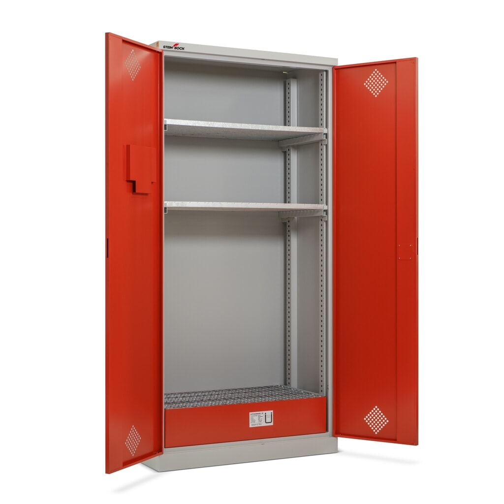 Steinbock® Ölschrank, 2 höhenverstellbare Gitterrostböden, 1 Auffangwanne, HxBxT 1.950 x 950 x 500 mm Produktabbildung Nr. 8: Steinbock® Ölschrank, 2 höhenverstellbare Gitterrostböden, 1 Auffangwanne, HxBxT 1.950 x 950 x 500 mm