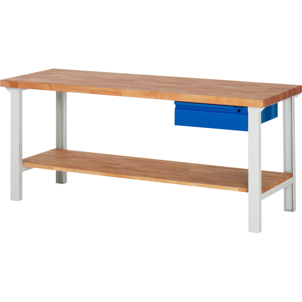 Produktabbildung: Steinbock® Werkbank Selection, mit Schublade u. Ablageboden, HxBxT 840 mm x 2.000 mm x 700 mm, RAL 7035/5010