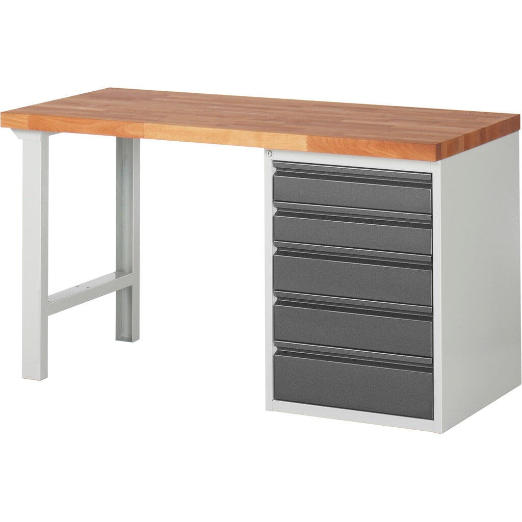 Produktabbildung: Steinbock® Werkbank Selection, mit 5 Schubladen, HxBxT 840 mm x 1.500 mm x 700 mm, RAL 7035/7016
