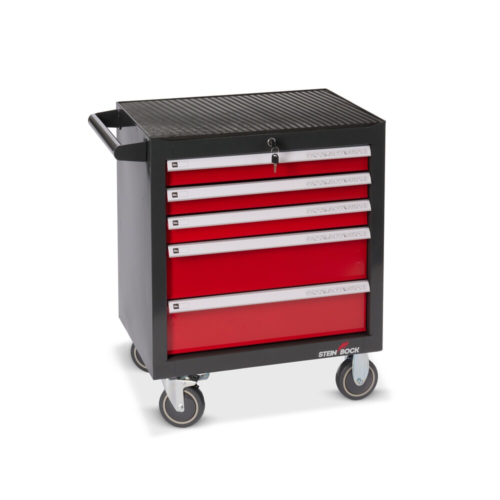 Produktabbildung: Steinbock® Werkstattwagen S, 5 Schubladen, abschliessbar, inkl. 92-teiligem Werkzeugsortiment