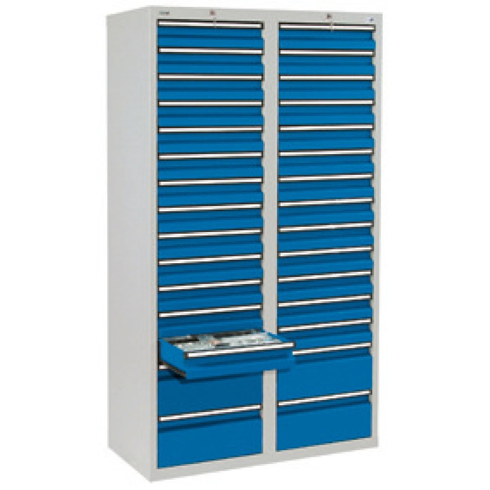 Produktabbildung: stumpf® Schubladenschrank, Schubladen 26x100 + 4x200 mm, HxBxT 1.800 x 1.000 x 500 mm, lichtgrau