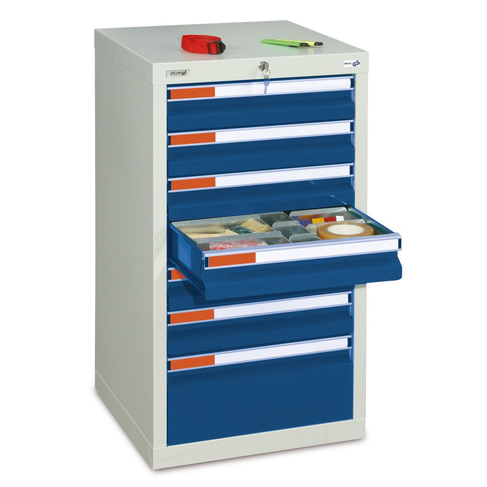 Produktabbildung: stumpf® Schubladenschrank  Premium, Schubladen 6x100 + 1x200 mm, HxBxT 900 x 500 x 500 mm, lichtgrau