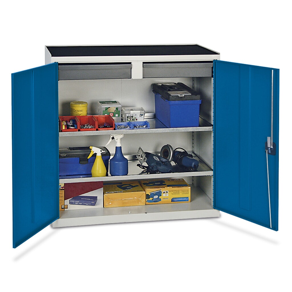 Produktabbildung: stumpf® Werkstatt-Beistellschrank  mit 2 Schubladen + 2 Wannen, HxBxT 1.000 x 1.000 x 500 mm, lichtgrau