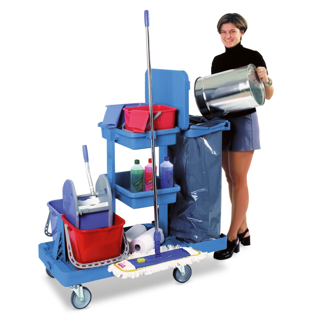 Systemwagen-Set Harema®, Eimer 4x 6 Liter + 2x 15 Liter, mit Kunststoffablage Produktabbildung: Systemwagen-Set Harema®, Eimer 4x 6 Liter + 2x 15 Liter, mit Kunststoffablage