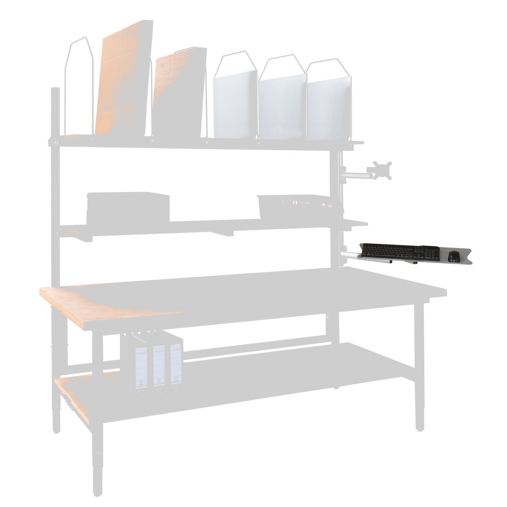 Produktabbildung: Tastatur- und Mausablage, schwenk- und neigbar, inkl. Alu-Träger, für DAHMEN Packtische