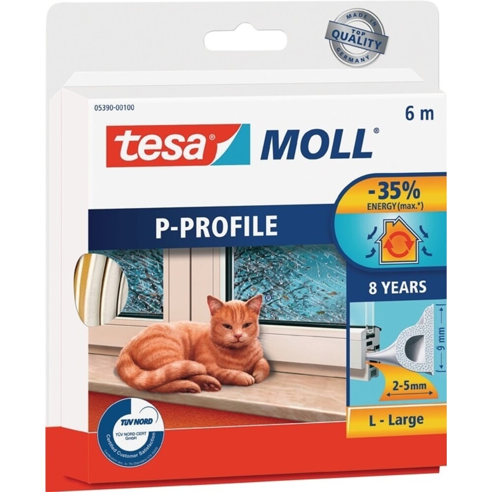 Produktabbildung: tesa® Fenster-/Türmoll tesa® moll® 5390, weiss, B9mmxH5,5mmxL6m