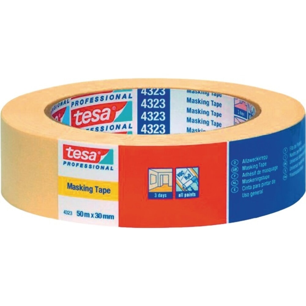 Produktabbildung: tesa®  Kreppband 4323, hellbeige, leicht gekreppt, Rolle, Länge 50 m Breite 30 mm