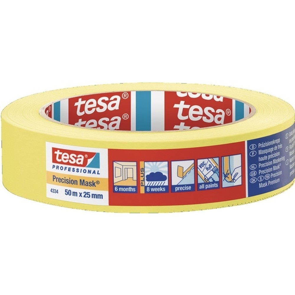 Produktabbildung: TESA Präzisionskrepp 4334 glatt gelb L.50m B.25mm Rl
