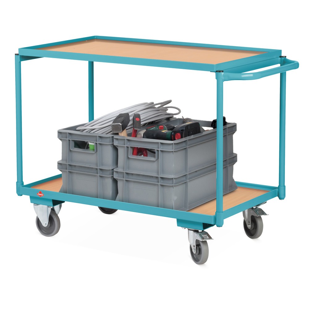 Produktabbildung Nr. 3: Tischwagen Ameise®, waagerechter Bügel, 2 Etagen à 850 x 500 mm, TK 250 kg, mit Zentralbremse