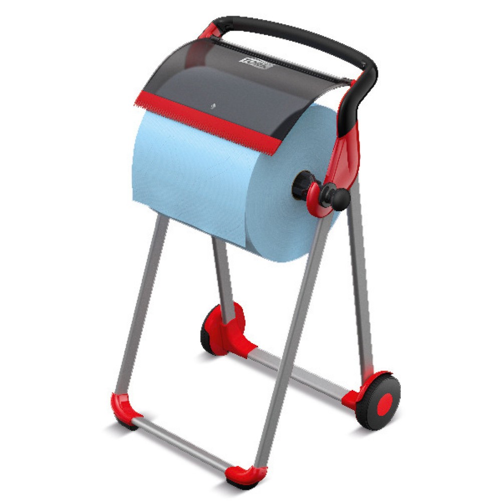 Produktabbildung: TORK® Rollenspender Performance, fahrbar, Rollen bis 430 mm, rot / schwarz