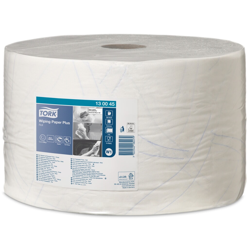 TORK® Wischtücher Extra Stark, EU Ecolabel, HxB 340 x 235 mm, 1 Rolle, weiss Produktabbildung: TORK® Wischtücher Extra Stark, EU Ecolabel, HxB 340 x 235 mm, 1 Rolle, weiss