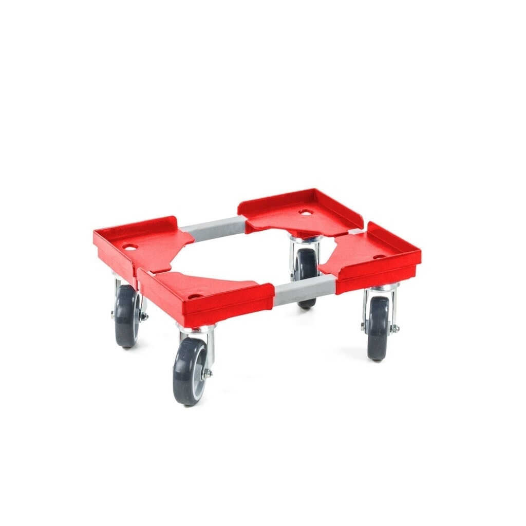 Transportroller, Typ Stahlprofil + Kunststoffecken, TK 300 kg, BxT 310 x 410 mm, Rollen-Ø 100 mm Produktabbildung: Transportroller, Typ Stahlprofil + Kunststoffecken, TK 300 kg, BxT 310 x 410 mm, Rollen-Ø 100 mm