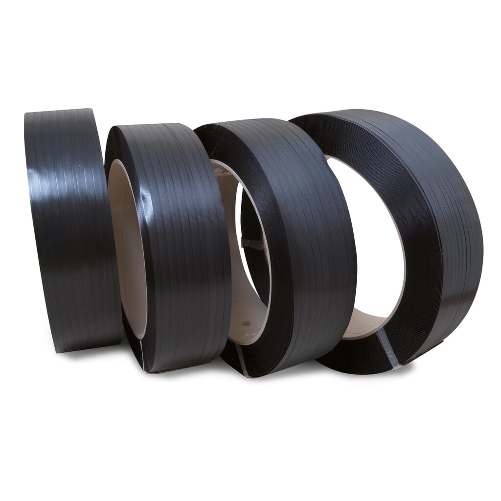 Produktabbildung: Umreifungsband aus PP, gewaffelt, 12,7 mm x 2.300 lfm., Kern-Ø 406 mm, Stärke 0,63 mm, schwarz