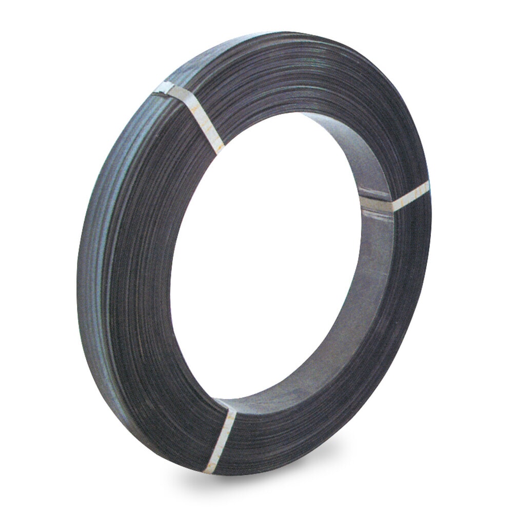Produktabbildung: Stahlband, schwarz lackiert, mehrlagig, 19 mm x 650 lfm., Kern-Ø 406 mm, Stärke 0,50 mm, schwarz