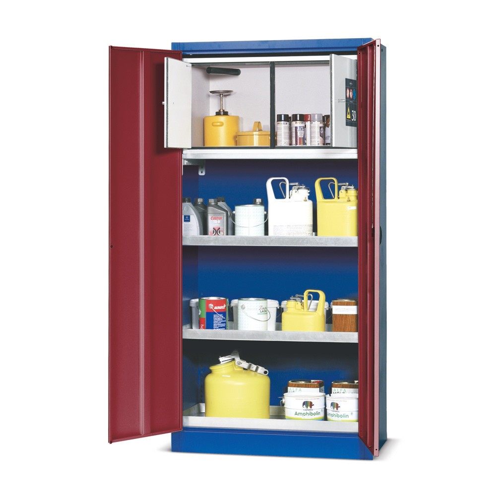 Produktabbildung: asecos® Brandschutzschrank mit Typ 30-Box, 2 Wannenböden, Bodenwanne (StawaR), HxBxT 1.950 x 950 x 500 mm
