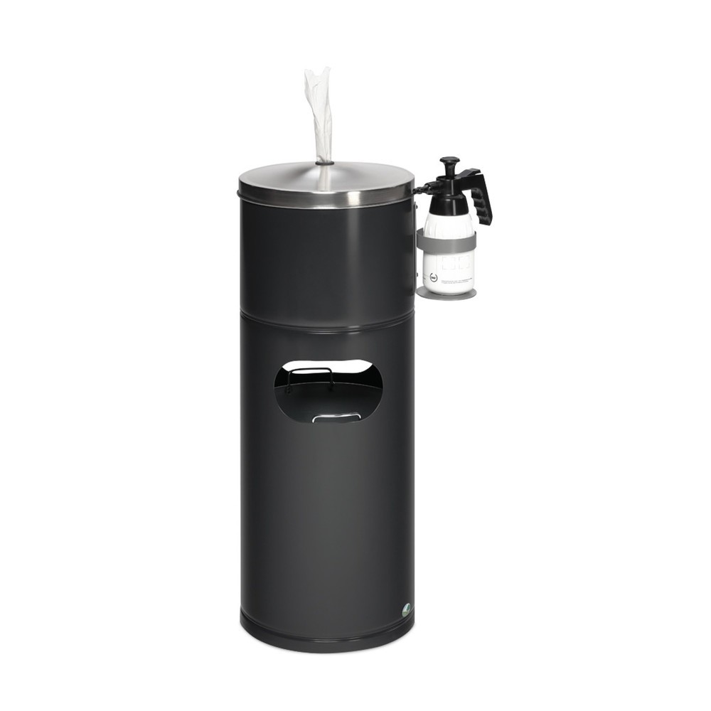 Produktabbildung Nr. 1: Desinfektionsstation für VAR®, Papiertücher, mit Flaschenhalter und Inneneinsatz, pulverbeschichtet