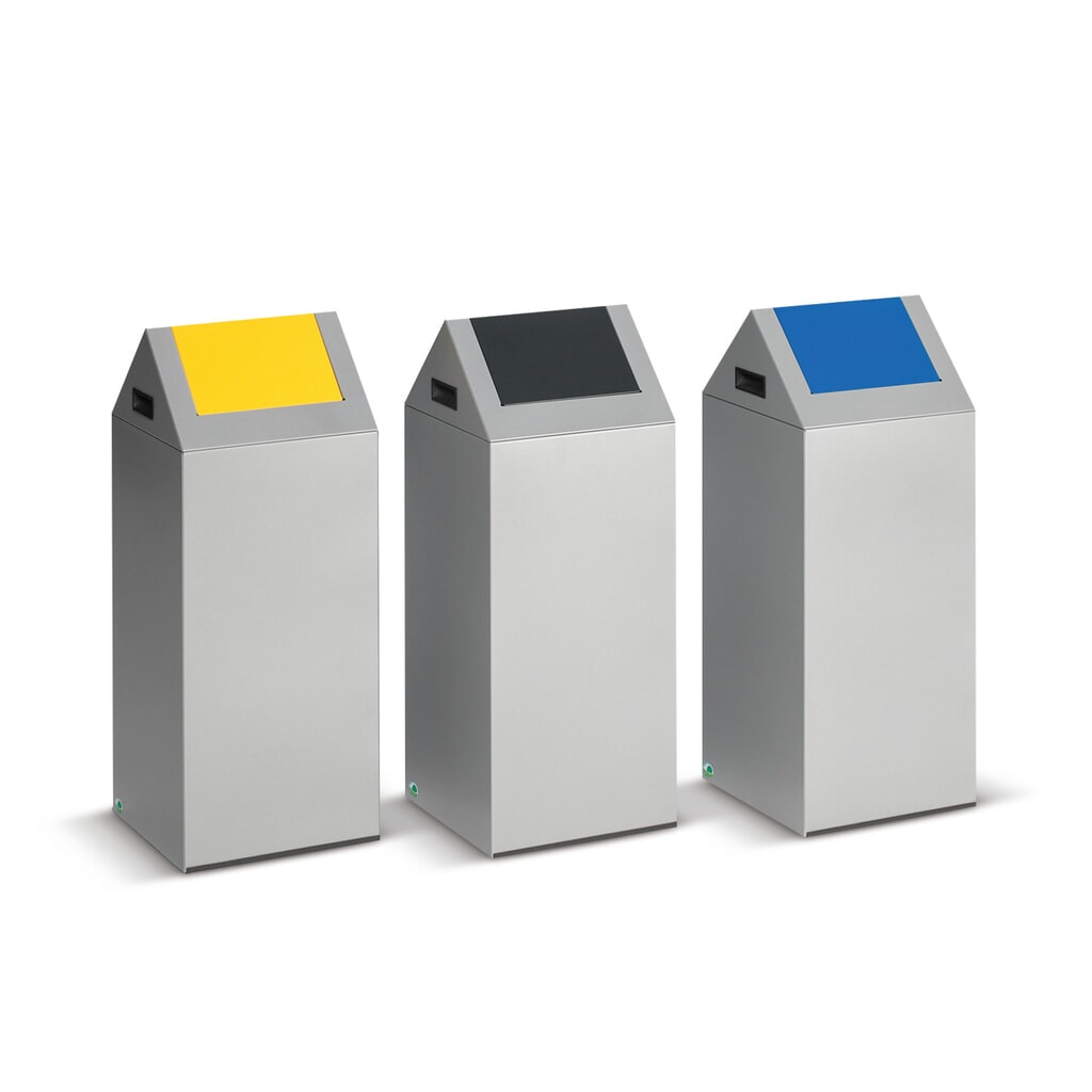 VAR® Wertstoffsammler, 60 Liter, selbstlöschend, Korpus lichtgrau, Deckel eckig/blau Produktabbildung Nr. 2: VAR® Wertstoffsammler, 60 Liter, selbstlöschend, Korpus lichtgrau, Deckel eckig/blau